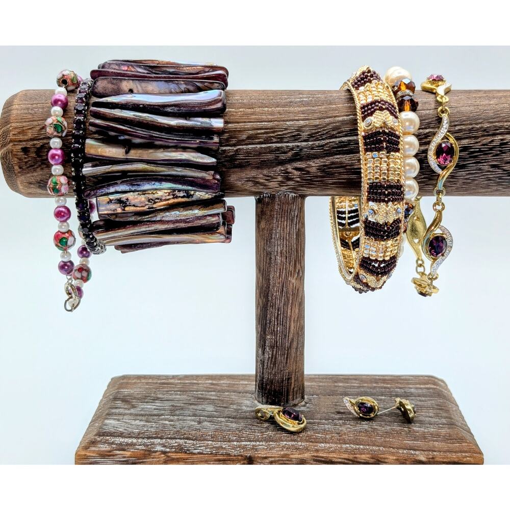 Eight Piece Purple Gold Tone Theme Lot of Mixed Jewelry